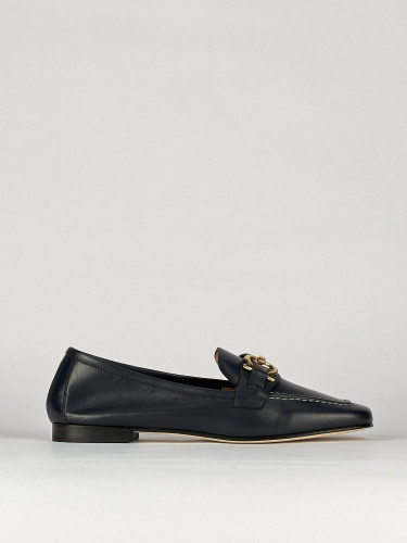 Mocasines tacón 1 cm azul cuero