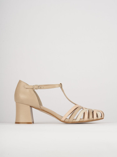 High heel sandals heel 5 cm beige leather