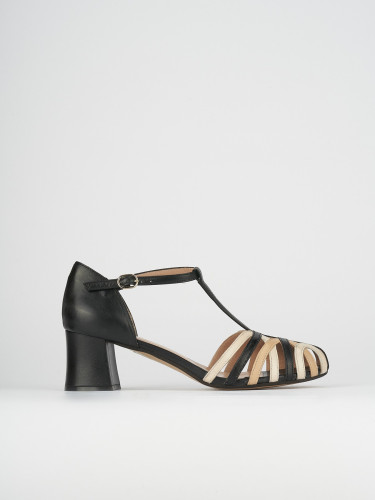 High heel sandals heel 5 cm black leather