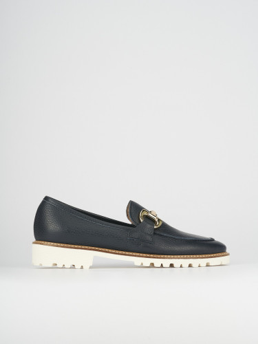 Mocasines tacón 1 cm azul cuero