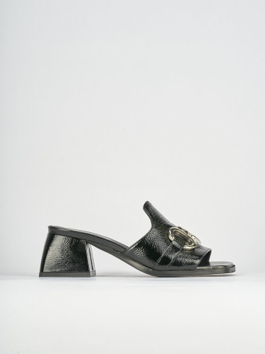 Mules tacón 5 cm negro cuero