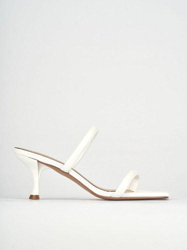 Mules tacón 5 cm blanco cuero