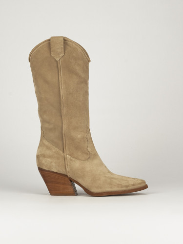 Botas de tacón alto tacón 6 cm beis ante