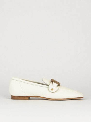 Loafers heel 1 cm white leather