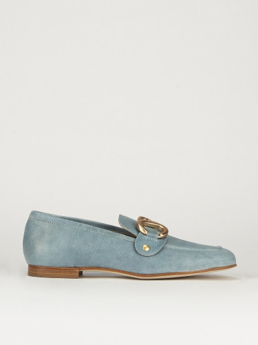 Loafers heel 1 cm light blue leather