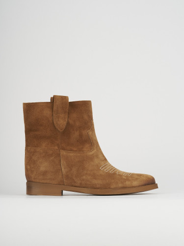 Botines de tacón bajo tacón 1 cm marrón ante