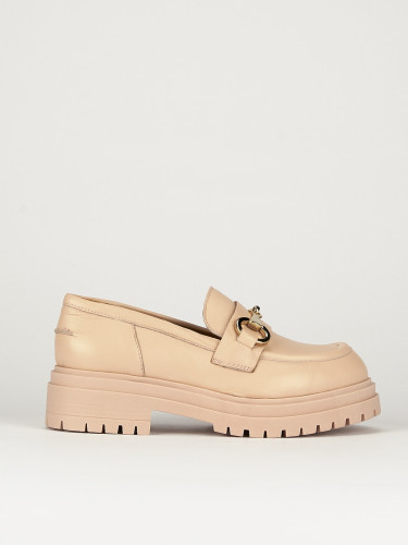 Loafers heel 1 cm pink leather