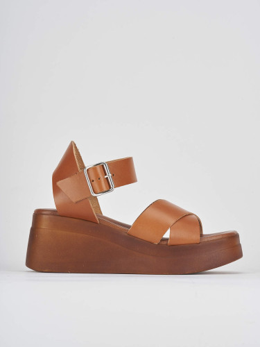 Sandalias de cuña tacón 5 cm marrón cuero
