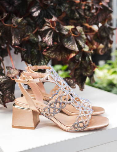 Sandalias de tacón alto tacón 5 cm bronce cuero