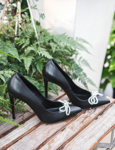 Zapatos de salón tacón 10 cm negro cuero