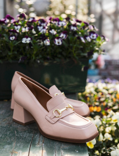 Mocasines tacón 5 cm rosa cuero