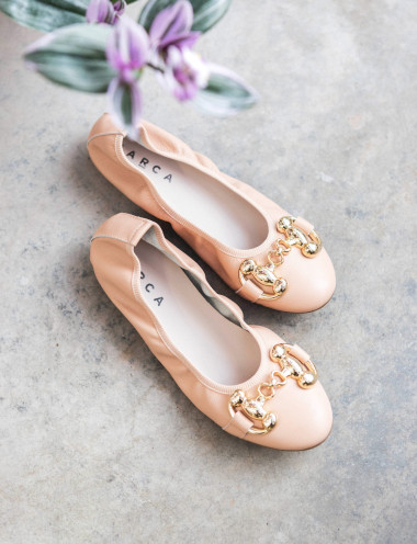 Bailarinas tacón 1 cm beis cuero