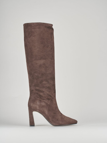 Botas de tacón alto tacón 10 cm marrón oscuro ante