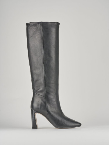 Botas de tacón alto tacón 10 cm negro cuero