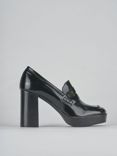Loafers heel 9 cm black leather