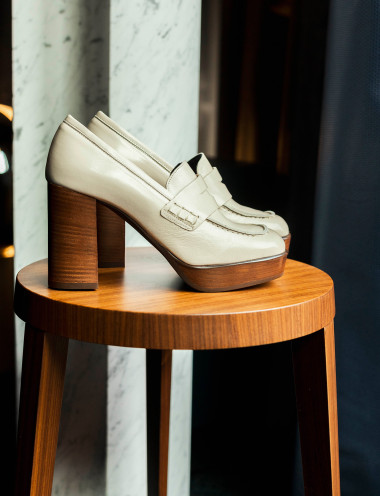 Mocassini tacco 9cm pelle bianco