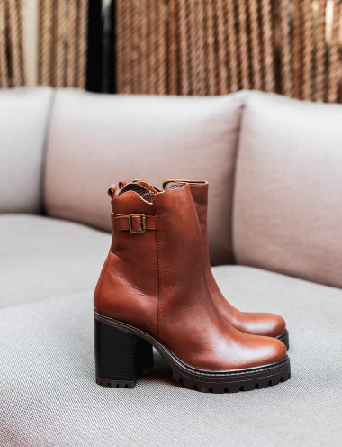 Botines de tacón alto tacón 7 cm marrón cuero