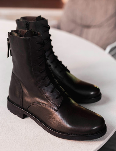 Combat boots heel 2 cm green leather