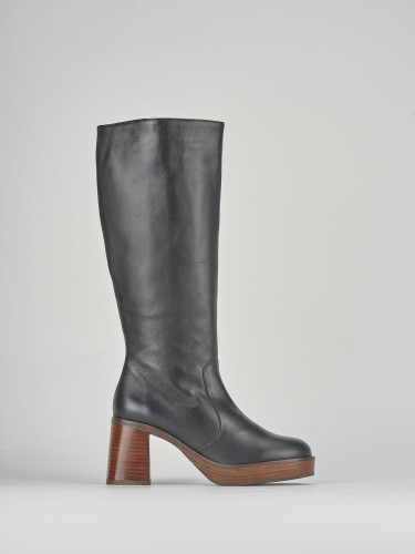 Botas de tacón alto tacón 8 cm negro cuero
