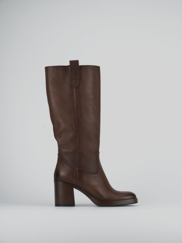High heel boots heel 8 cm brown leather