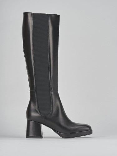Botas de tacón alto tacón 5 cm negro cuero