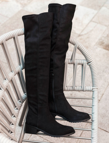 Botas de tacón bajo tacón 3 cm negro ante