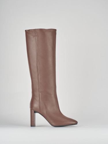High heel boots heel 8 cm brown leather