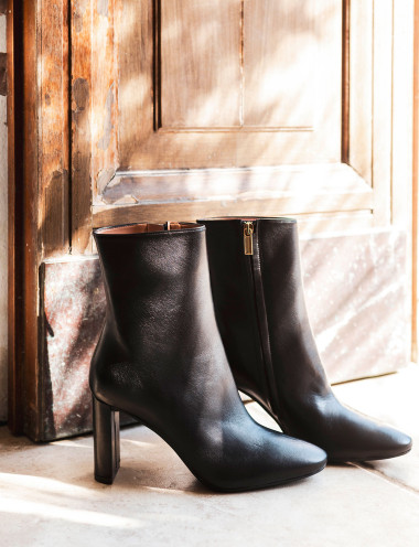 Botines de tacón alto tacón 9 cm negro cuero