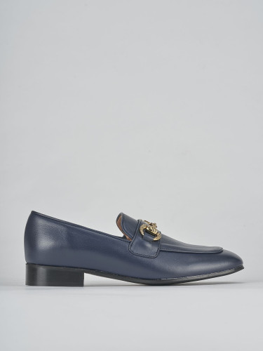 Mocasines tacón 1 cm azul cuero