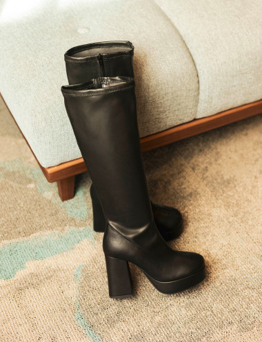 High heel boots heel 8 cm black leather