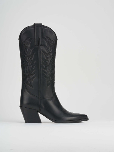 High heel boots heel 7 cm black leather
