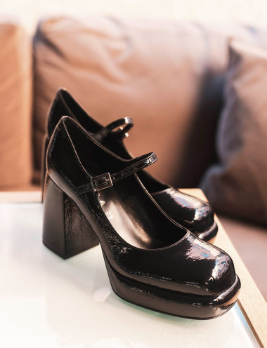 Zapatos de salón tacón 9 cm negro cuero