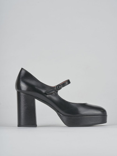 Zapatos de salón tacón 8 cm negro cuero