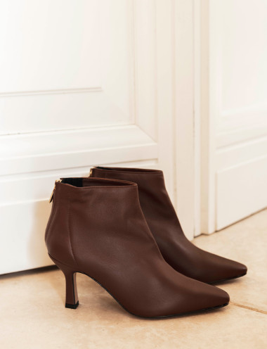 Stivaletti tacco 7cm pelle marrone
