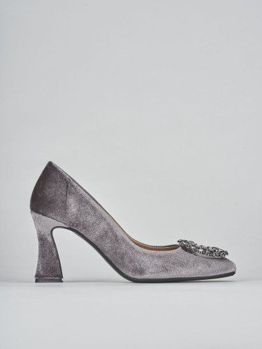 Décolleté tacco 7cm velluto grigio