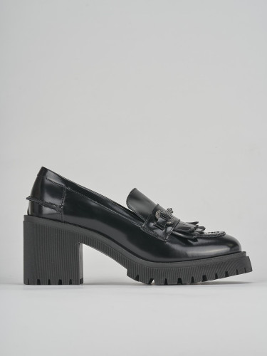 Mocasines tacón 8 cm negro cuero