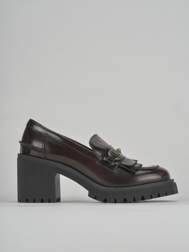 Mocasines tacón 8 cm marrón oscuro cuero