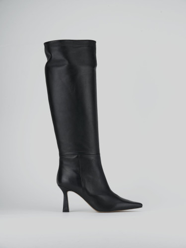 Botas de tacón alto tacón 10 cm negro cuero