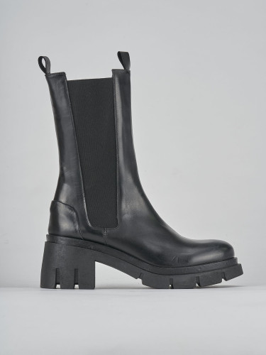 Botines de tacón bajo tacón 3 cm negro cuero