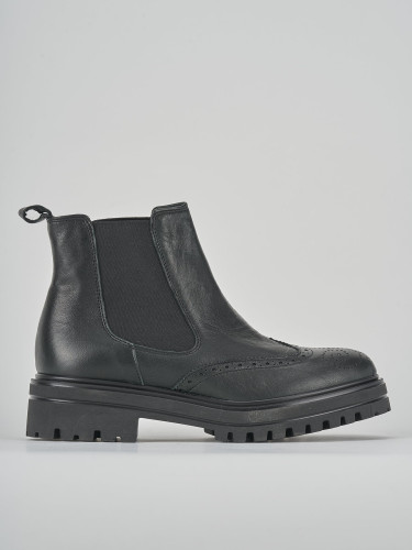 Botines de tacón bajo tacón 1 cm negro cuero