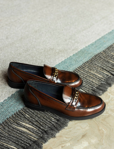 Mocasines tacón 2 cm marrón oscuro cuero