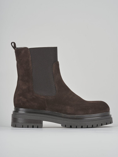 Botines de tacón bajo tacón 3 cm marrón oscuro ante