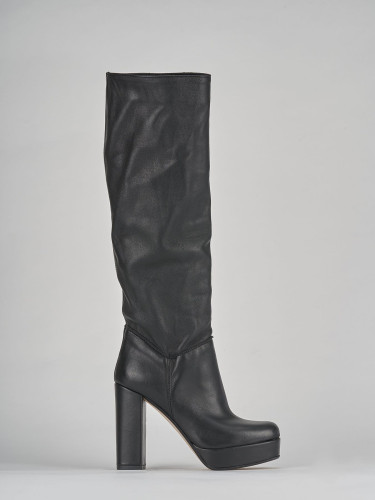 Botas de tacón alto tacón 9 cm negro cuero