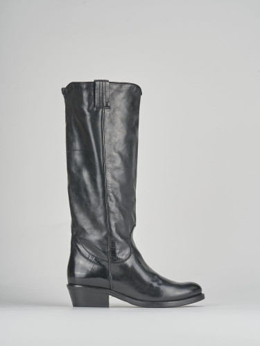 Botas de tacón bajo tacón 4 cm negro cuero