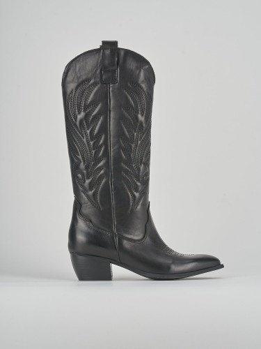 Botas de tacón bajo tacón 4 cm negro cuero