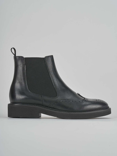 Botines de tacón bajo tacón 2 cm negro cuero