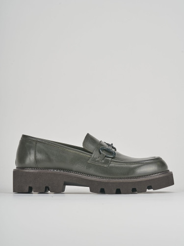 Loafers heel 2 cm green leather