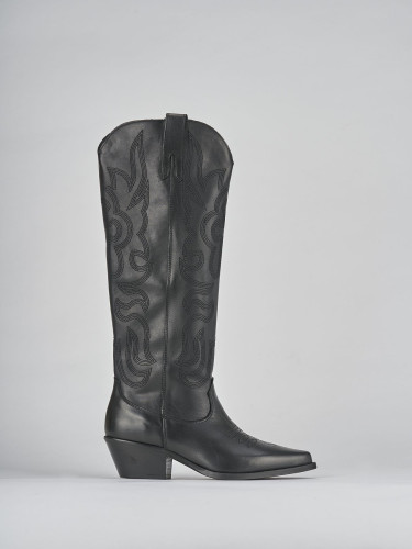 Botas de tacón bajo tacón 4 cm negro cuero