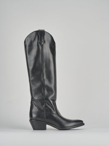 Botas de tacón bajo tacón 4 cm negro cuero