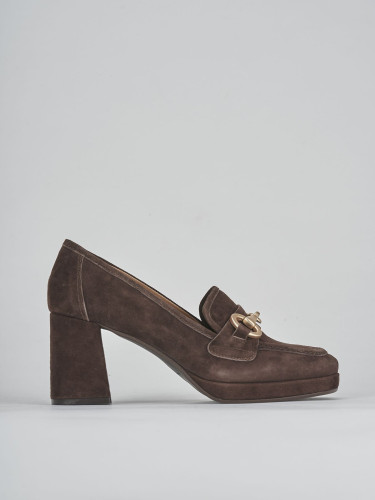 Mocasines tacón 7 cm marrón oscuro ante